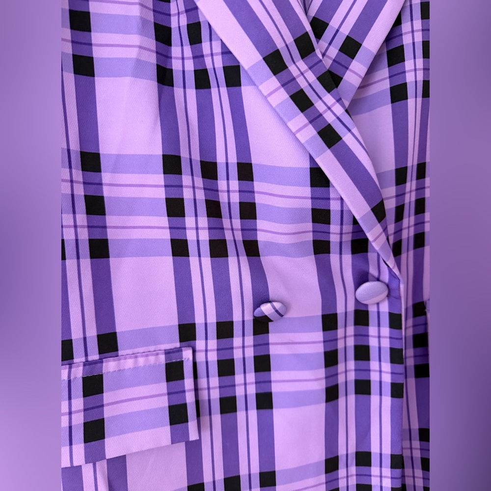 Purple Plaid Double-Breasted Blazer Jacket & matching mini skirt - Picture 2 of 13